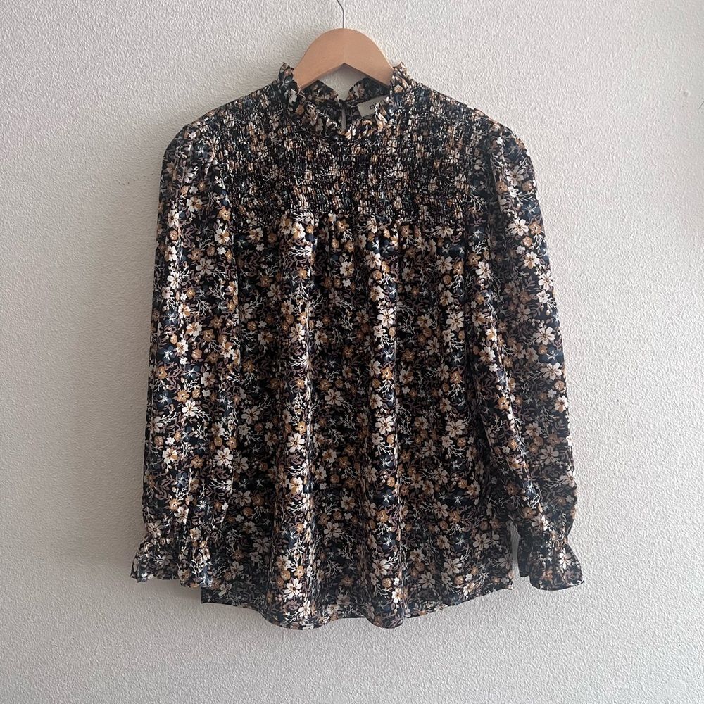 Meraki floral smoked chest elastic ruffle sleeve size L